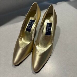Vintage Stuart Weitzman Metallic Gold Heels Women's 8 Pointed Toe 3" heel Glam